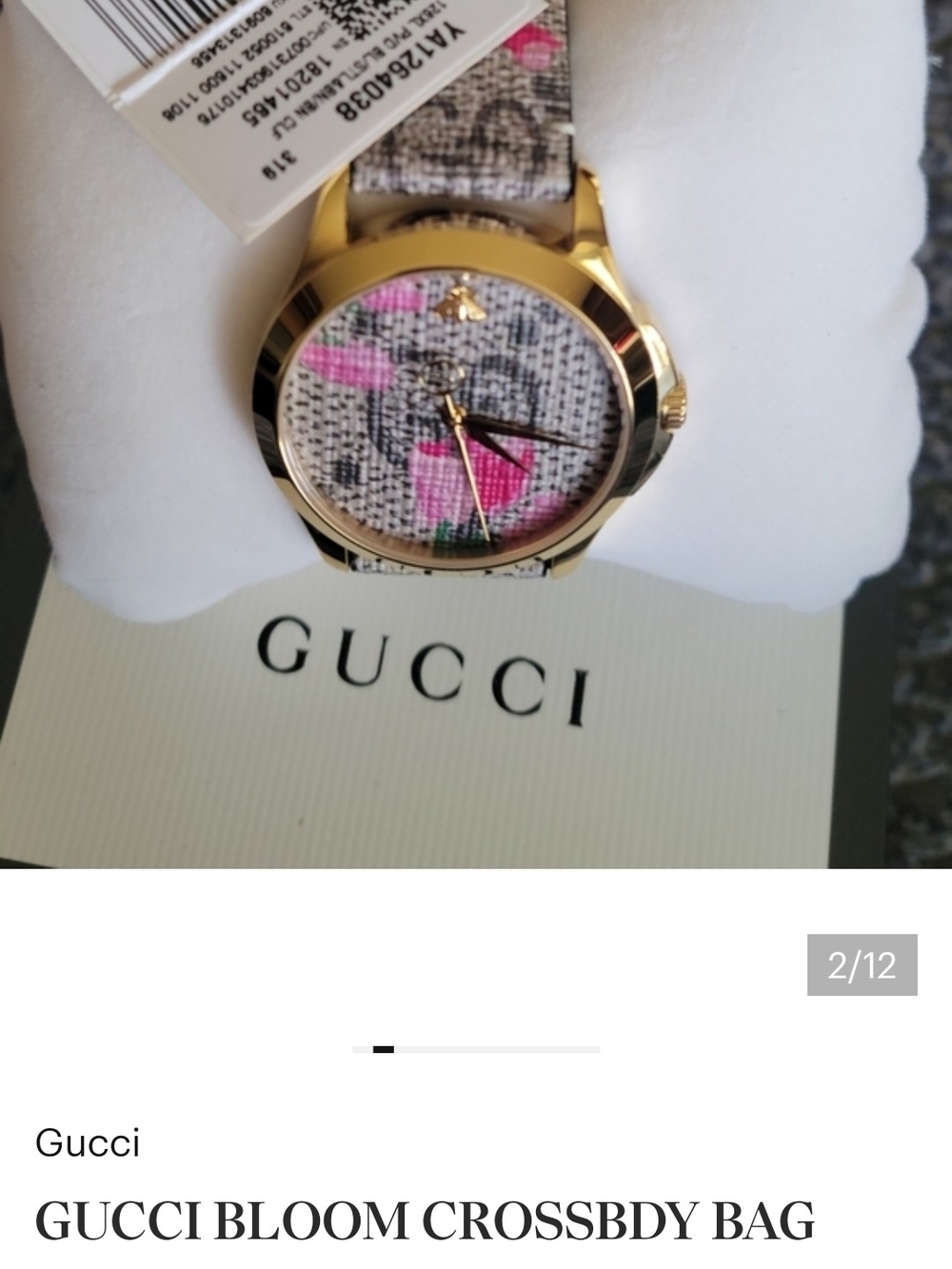Gucci Pink Floral Canvas Women's Watch with Gold Case - Picture 4 of 4